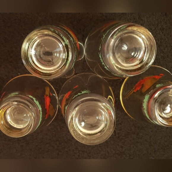 VTG Hazel Atlas glassware Gold Pheasant Glass with gold rim Barware.SET OF 5 - Picture 6 of 8